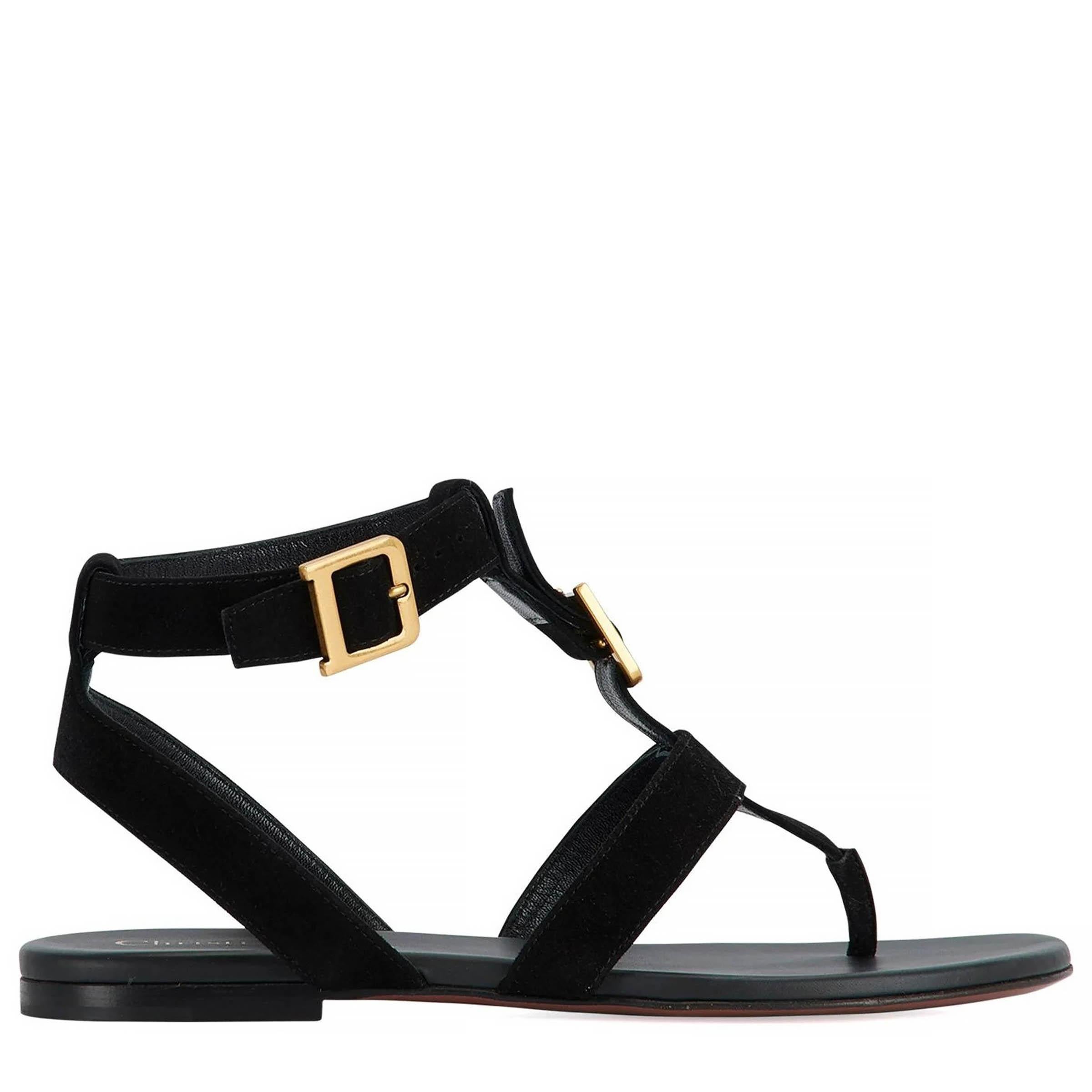 CHRISTIAN DIOR camoscio nero D-DIOR Sandali con cinturino alla caviglia Scarpe 38,5