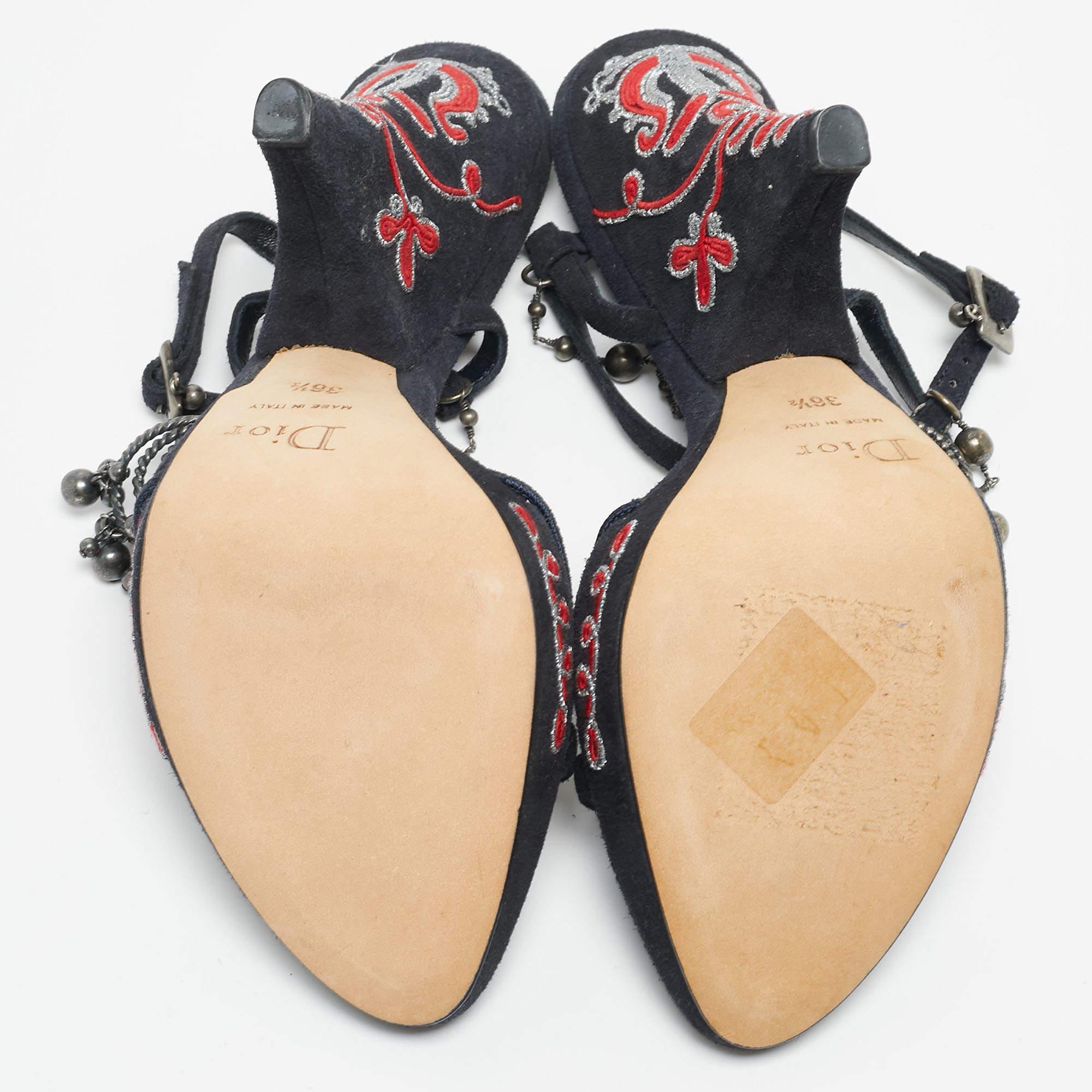 Women's Christian Dior Black Suede Embellished Ankle Strap Sandals Size 36.5