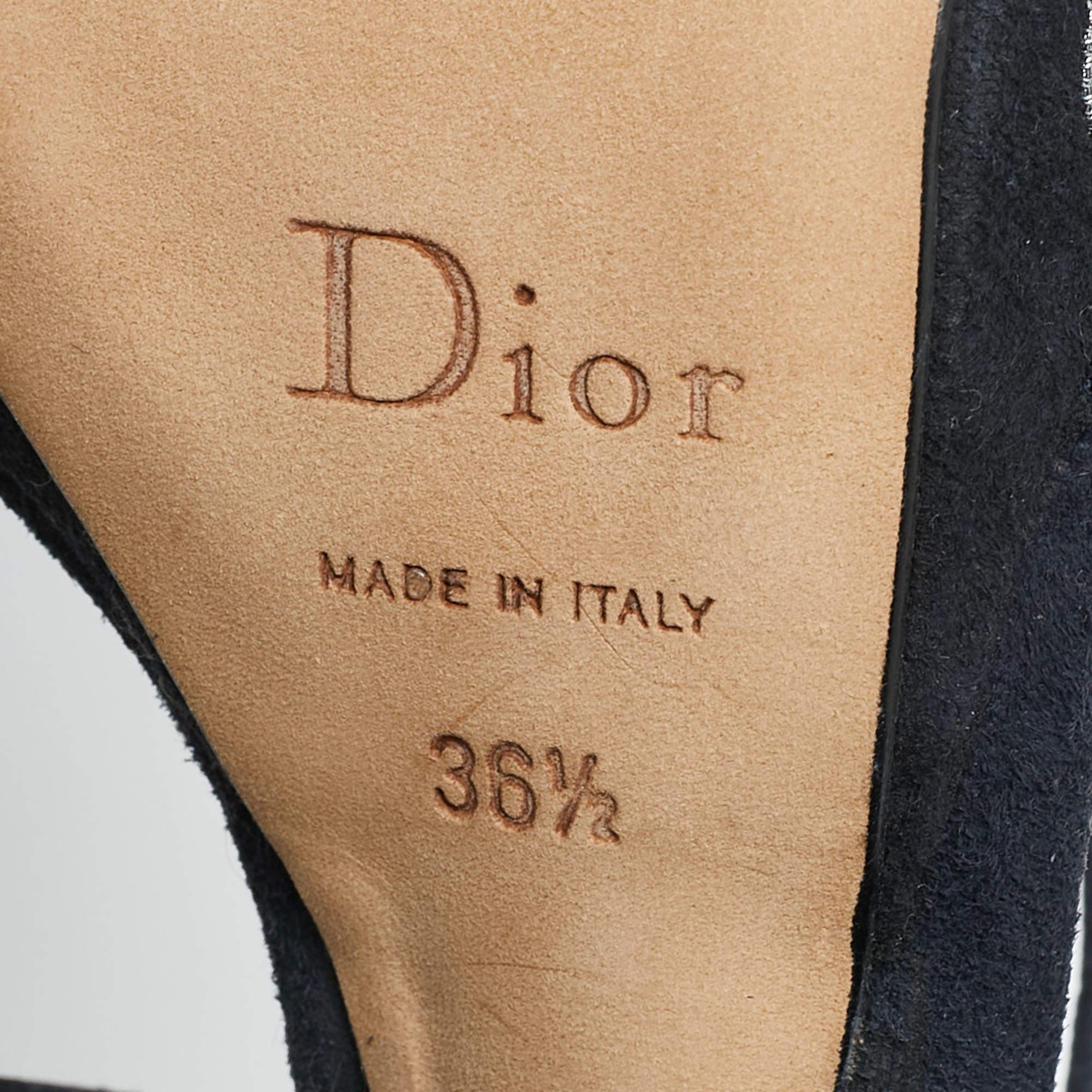 Christian Dior Black Suede Embellished Ankle Strap Sandals Size 36.5 2