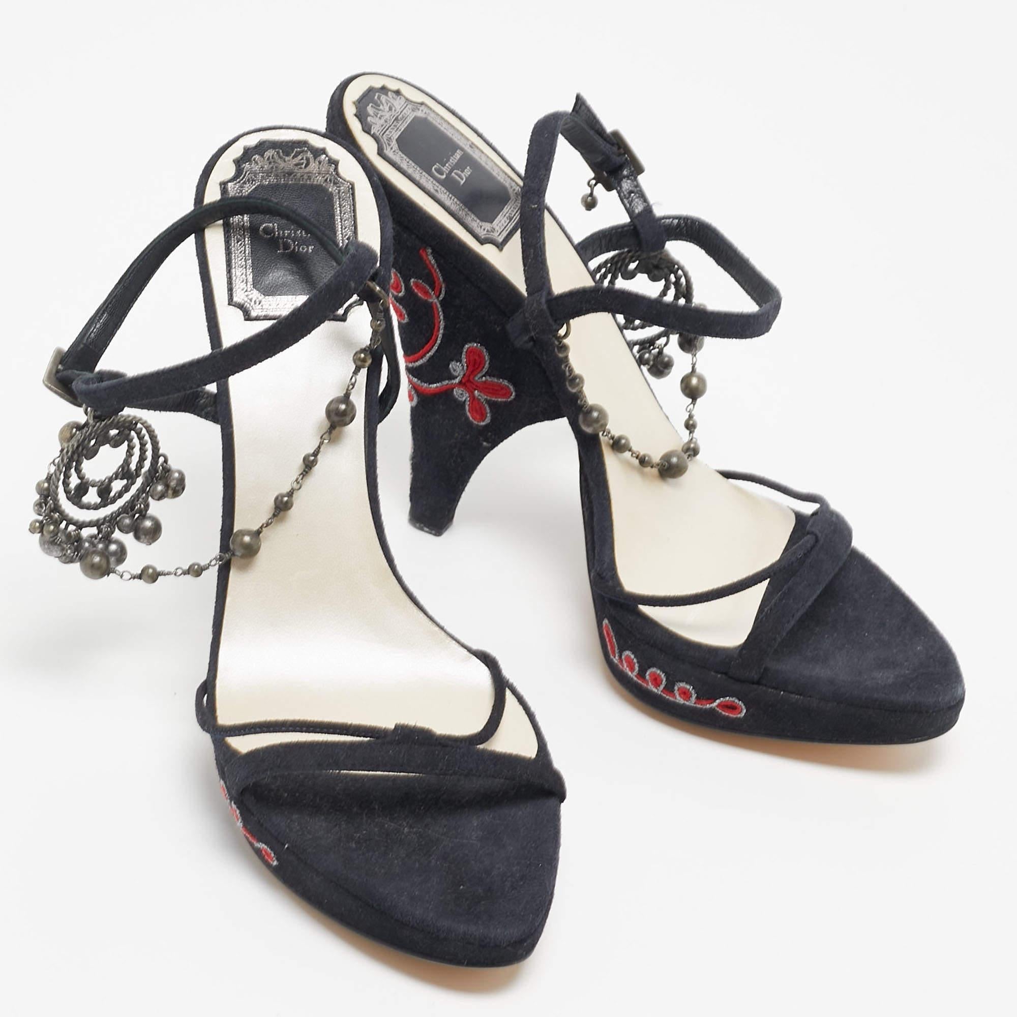 Christian Dior Black Suede Embellished Ankle Strap Sandals Size 36.5 3