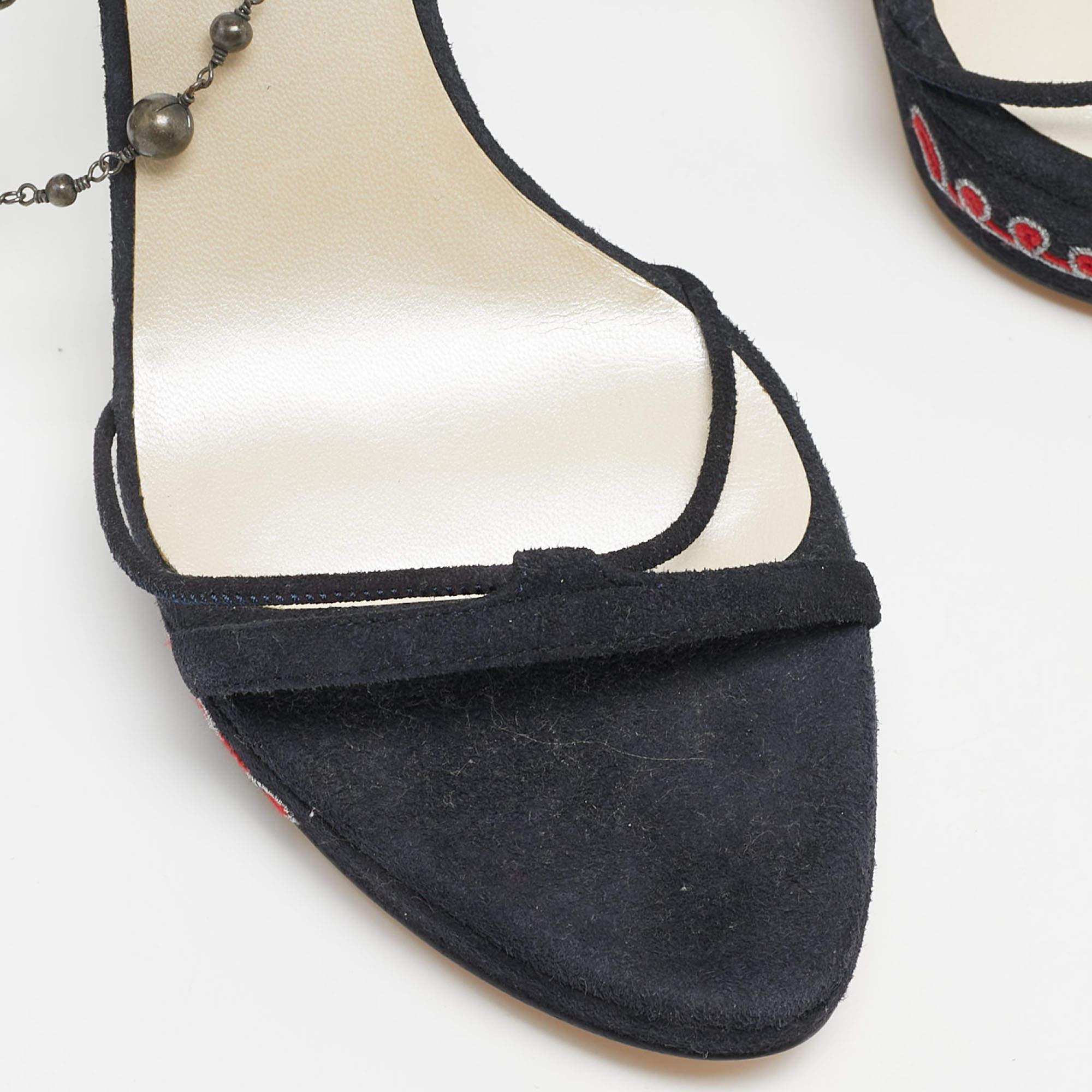 Christian Dior Black Suede Embellished Ankle Strap Sandals Size 36.5 4