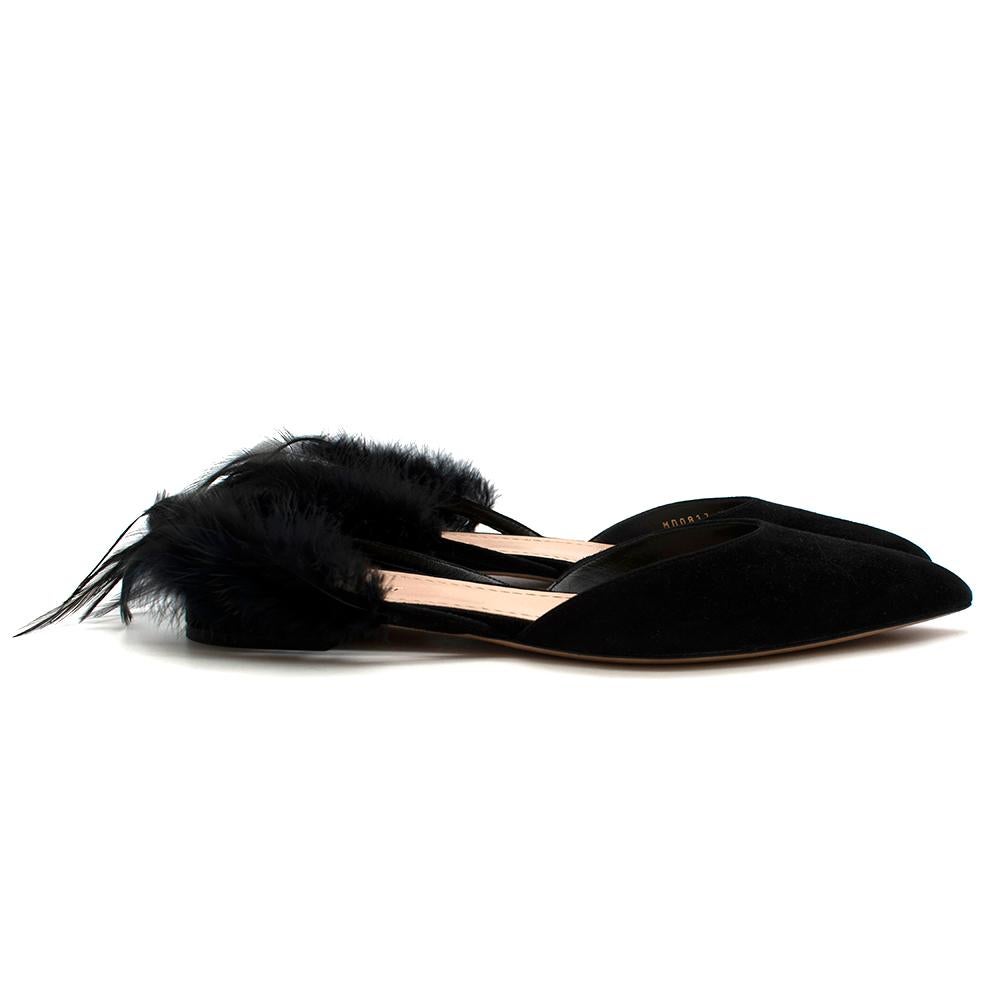 Christian Dior Black Suede & Feather Ethnie Flats - Size EU 39 In New Condition In London, GB
