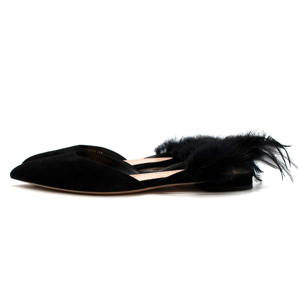 Christian Dior Black Suede & Feather Ethnie Flats - Size EU 39 1