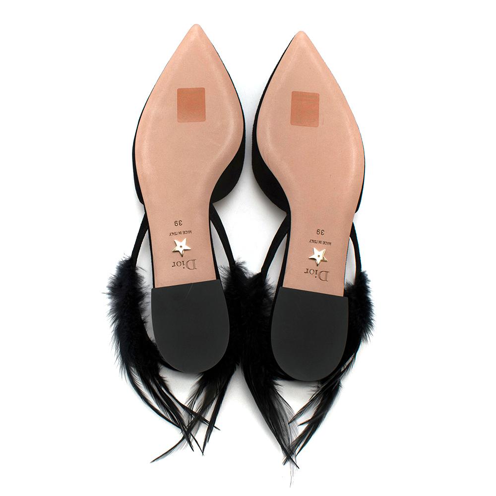 Christian Dior Black Suede & Feather Ethnie Flats - Size EU 39 3