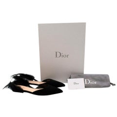 Christian Dior Black Suede & Feather Ethnie Flats - Size EU 39