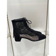 Christian Dior Black Suede Lace Ankle Boots EU 38 Chunky Heel Italy