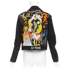 CHRISTIAN DIOR black suede lambskin leather patchwork biker jacket FR36 S