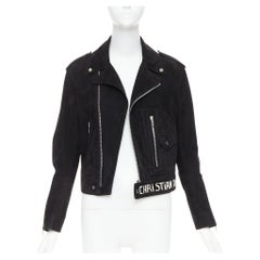 CHRISTIAN DIOR black suede lambskin leather patchwork biker jacket FR36 S