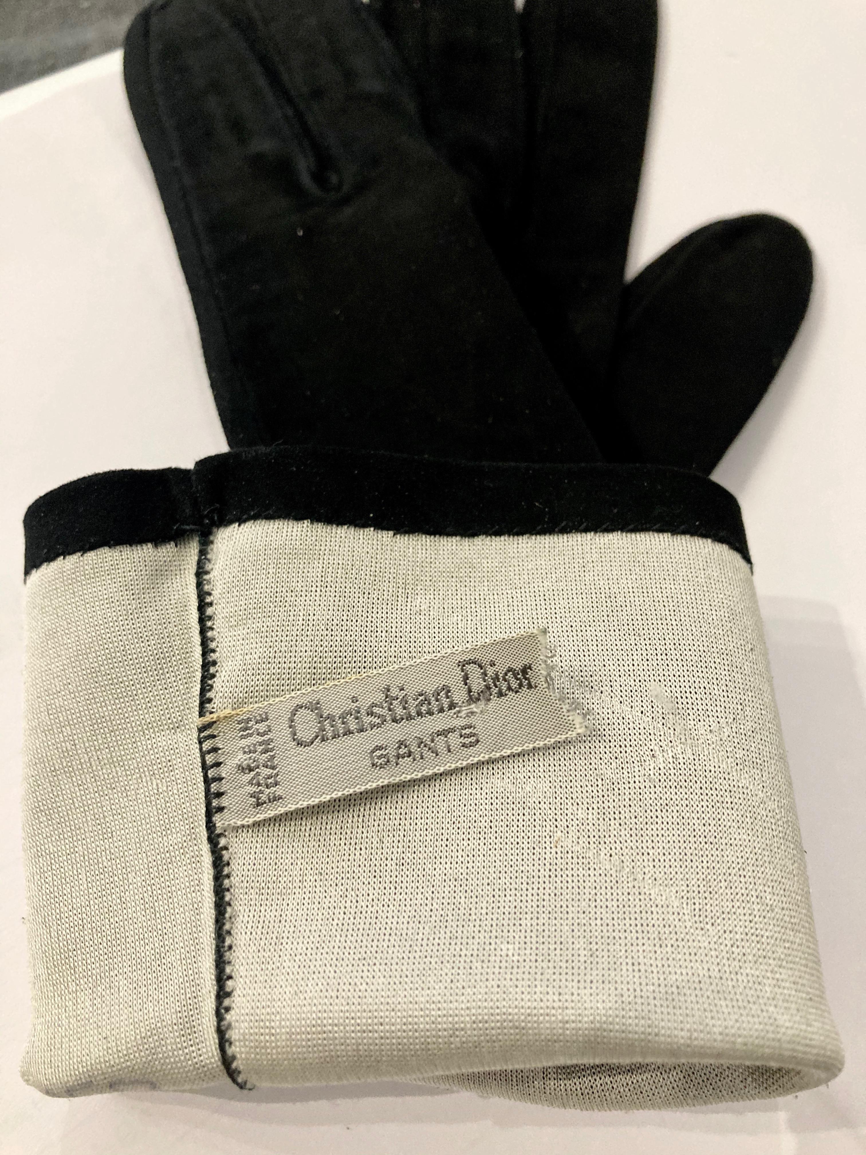 Christian Dior Black Suede Leather Gloves In Good Condition In Paris, FR