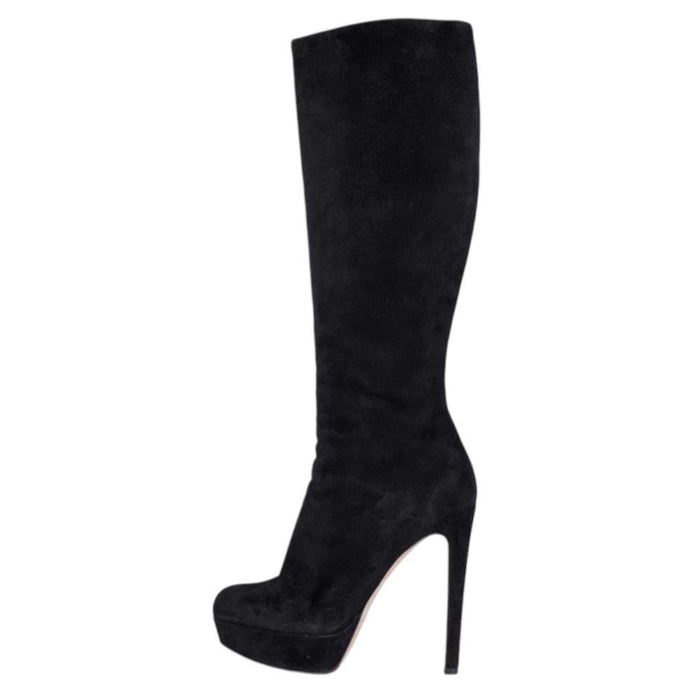 Christian Dior Black Suede Stiletto Boots EU 39 with Silver Hardware For Sale