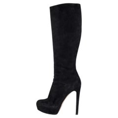 Christian Dior Black Suede Stiletto Boots EU 39 with Silver Hardware