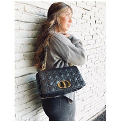 Christian Dior Black Supple Cannage Calfskin Caro Large Bag