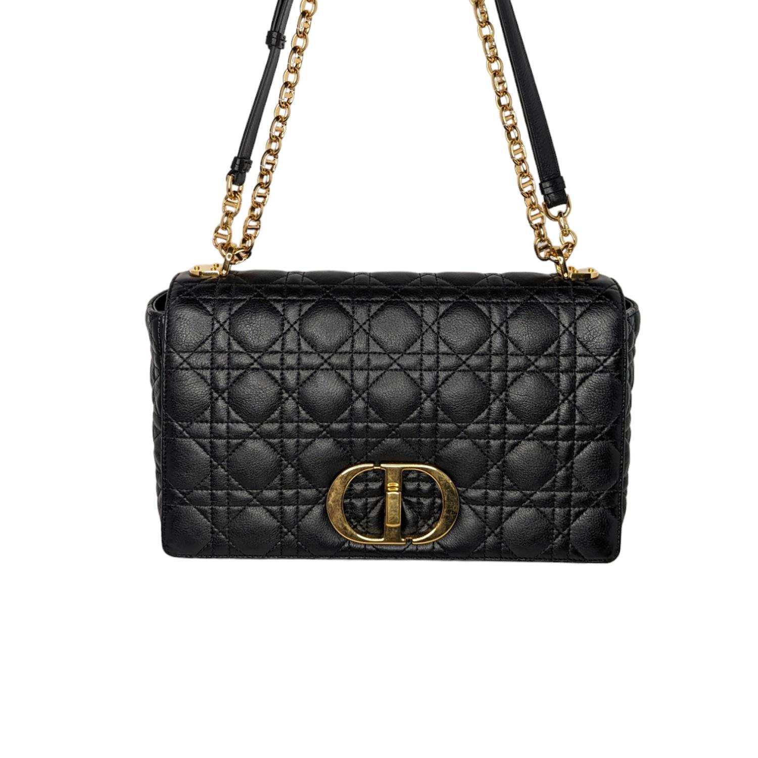 Grand sac Caro Christian Dior Black Supple Cannage en veau Bon état - En vente à Scottsdale, AZ