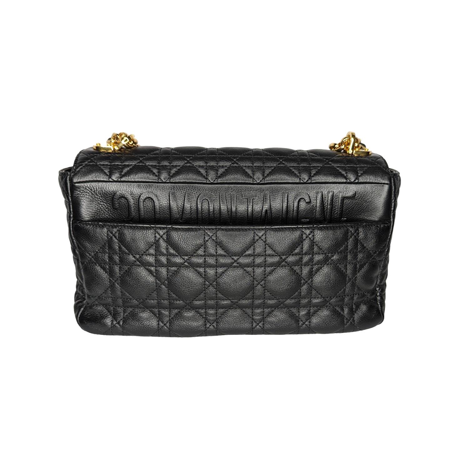 Women's Christian Dior Black Supple Cannage Calfskin Caro Large Bag For Sale