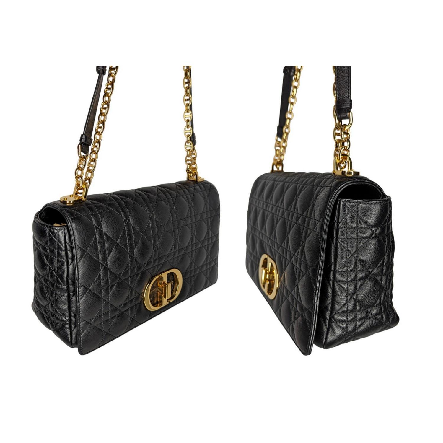 Christian Dior Black Supple Cannage Calfskin Caro Large Bag For Sale 1