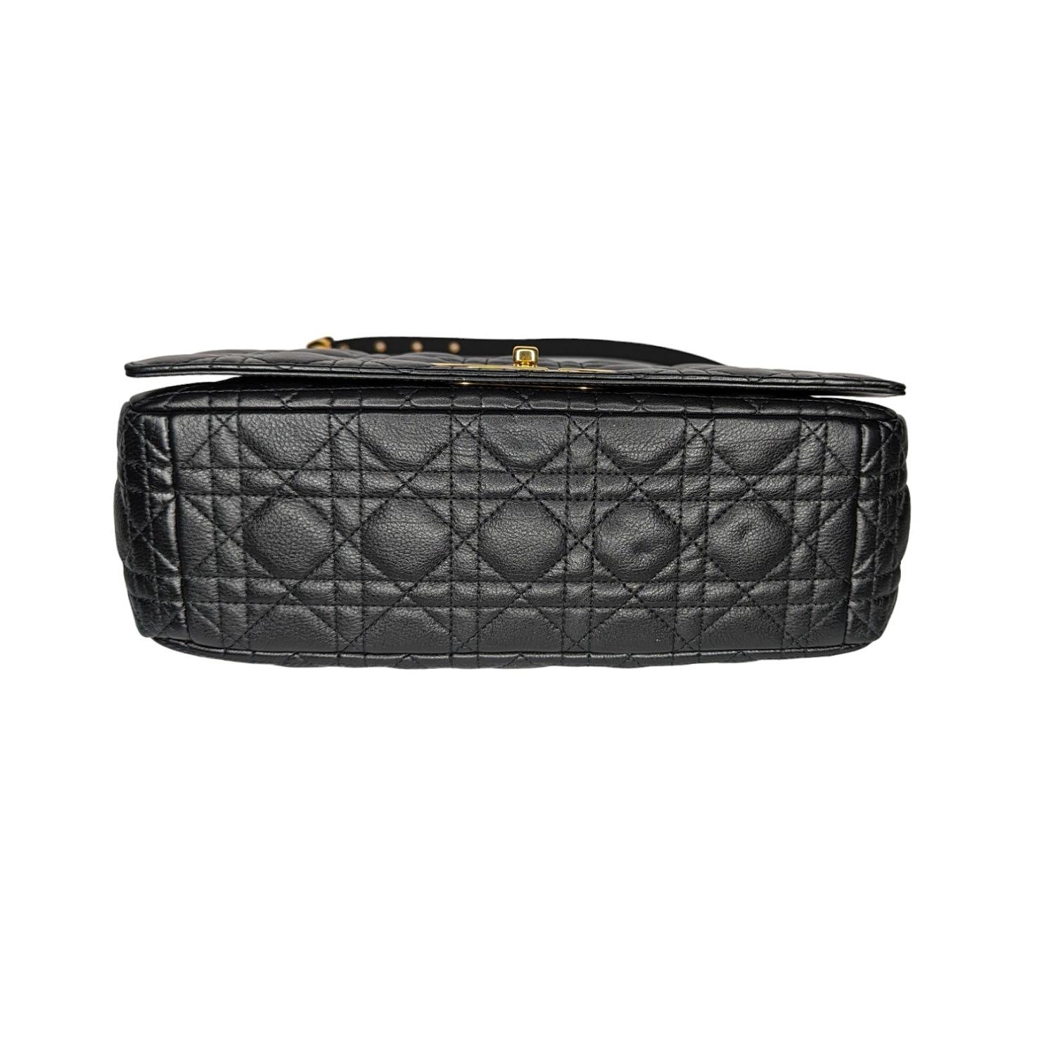 Christian Dior Black Supple Cannage Calfskin Caro Large Bag For Sale 2