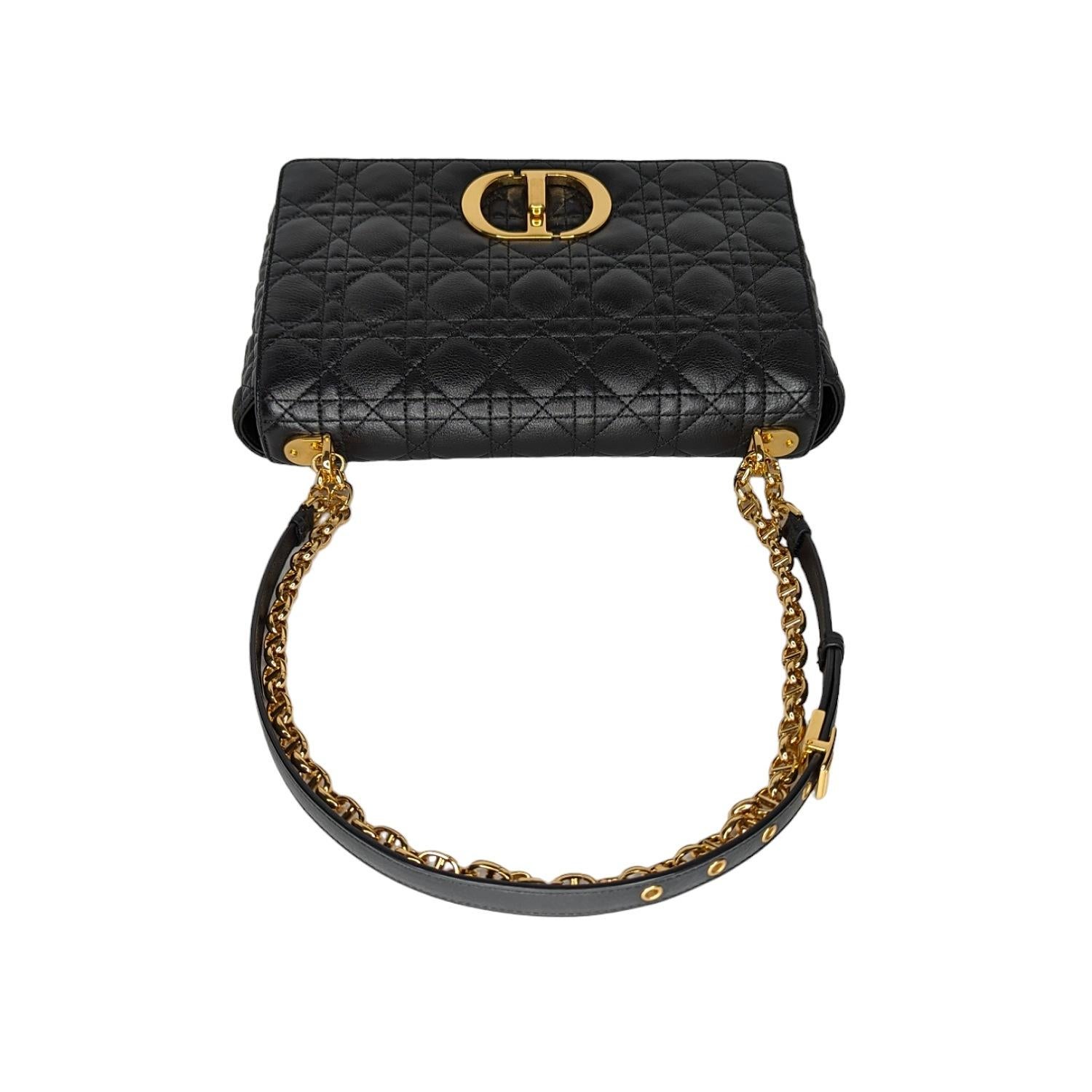 Christian Dior Black Supple Cannage Calfskin Caro Large Bag For Sale 3