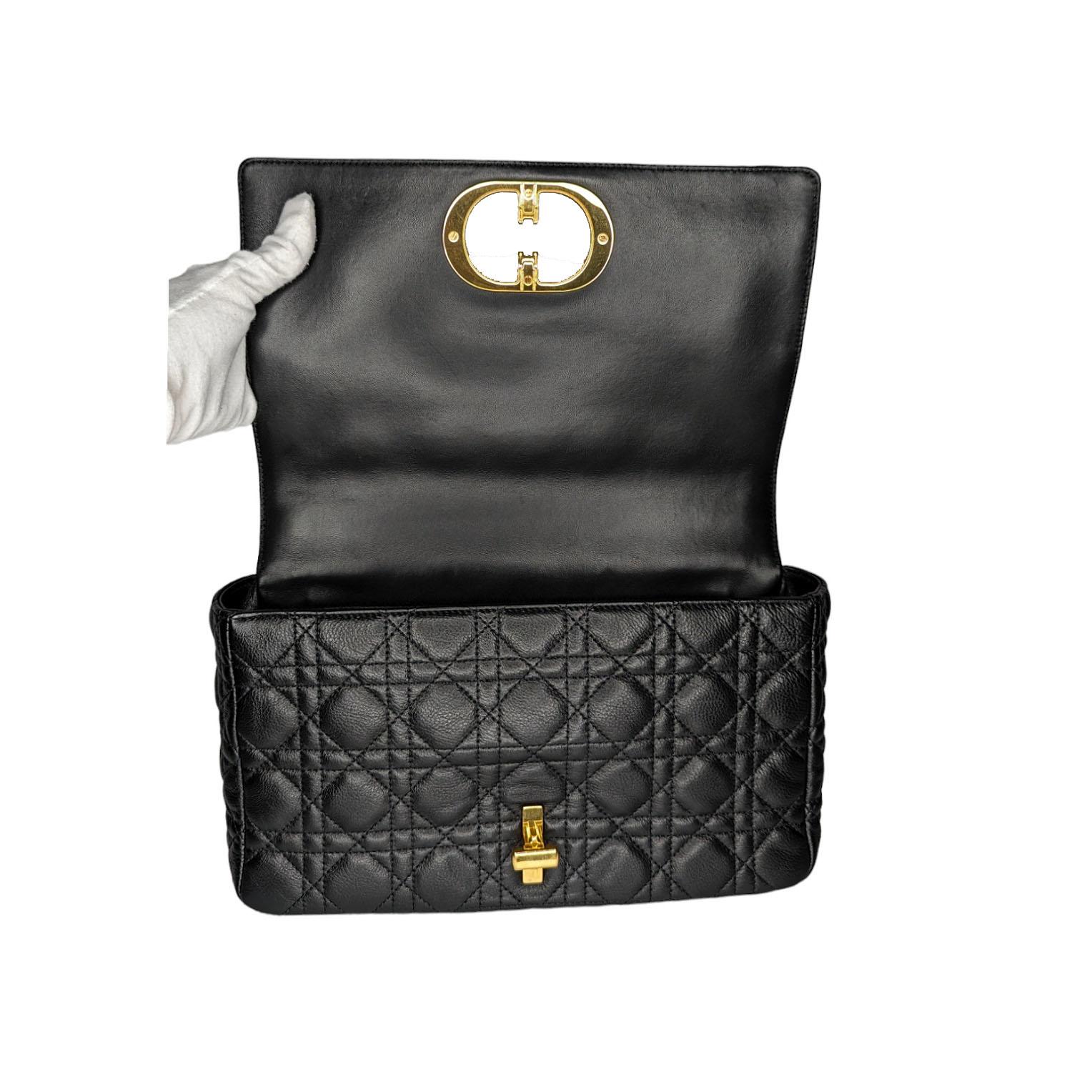 Christian Dior Black Supple Cannage Calfskin Caro Large Bag For Sale 4