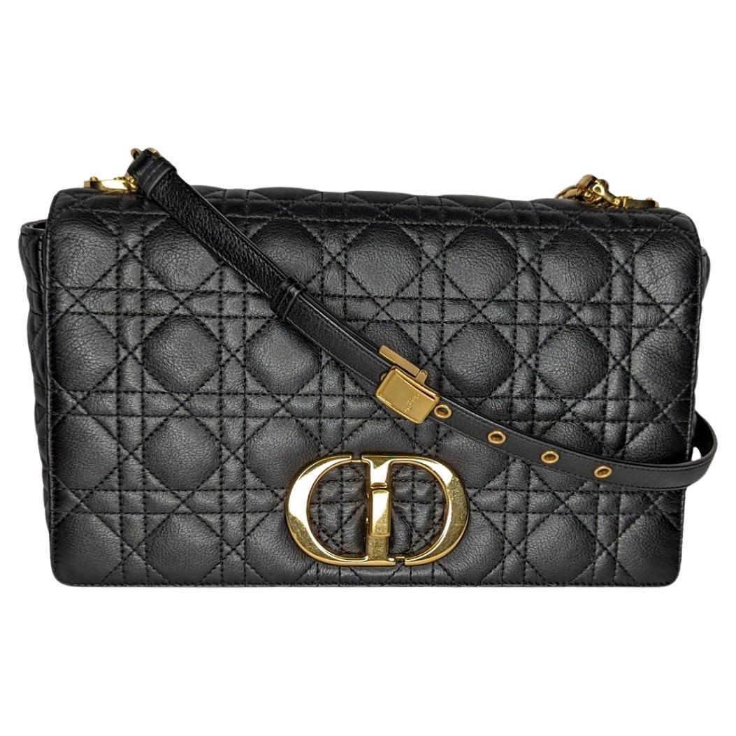 Grand sac Caro Christian Dior Black Supple Cannage en veau en vente