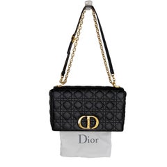 Christian Dior Black Supple Cannage Calfskin Large Caro Bag