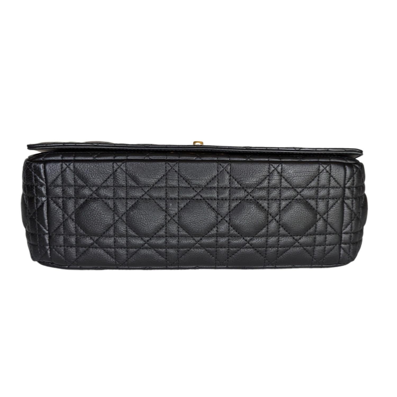 Women's Christian Dior Black Supple Cannage Calfskin Large Caro Bag
