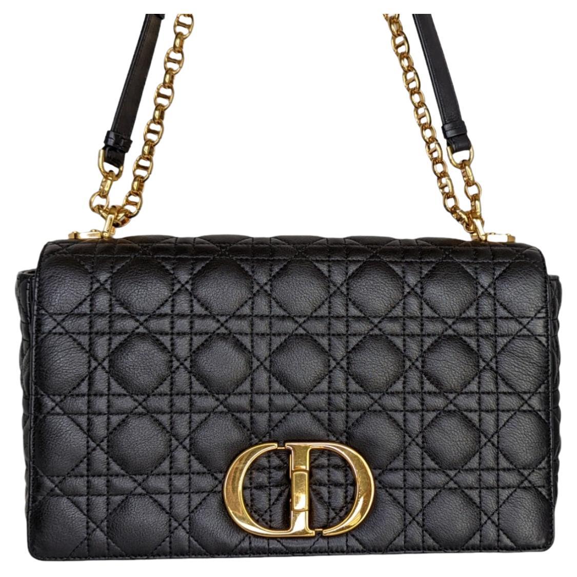 Christian Dior Black Supple Cannage Calfskin Large Caro Bag