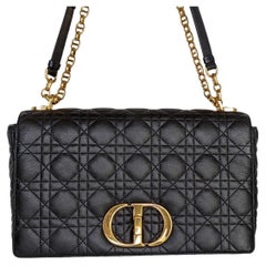 Christian Dior Black Supple Cannage Calfskin Large Caro Bag