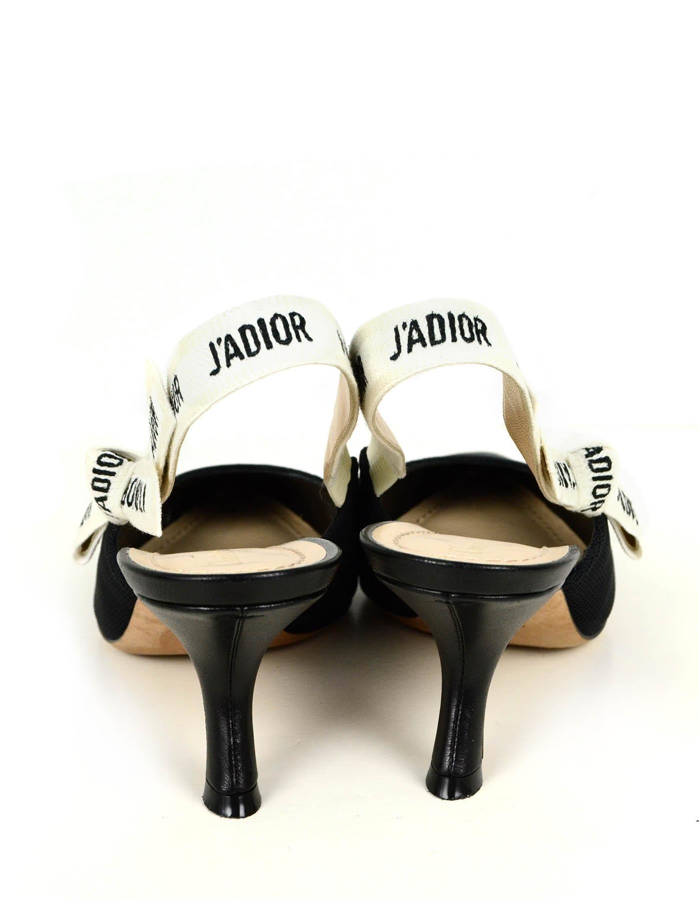 Christian Dior Black Technical Canvas Ribbon J’ADIOR Slingback Pumps sz 39.5 In Excellent Condition In New York, NY