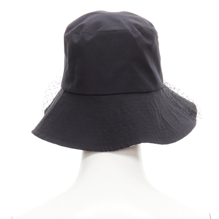 CHRISTIAN DIOR Black Teddy D monogram brim net veil bucket hat 59cm at ...