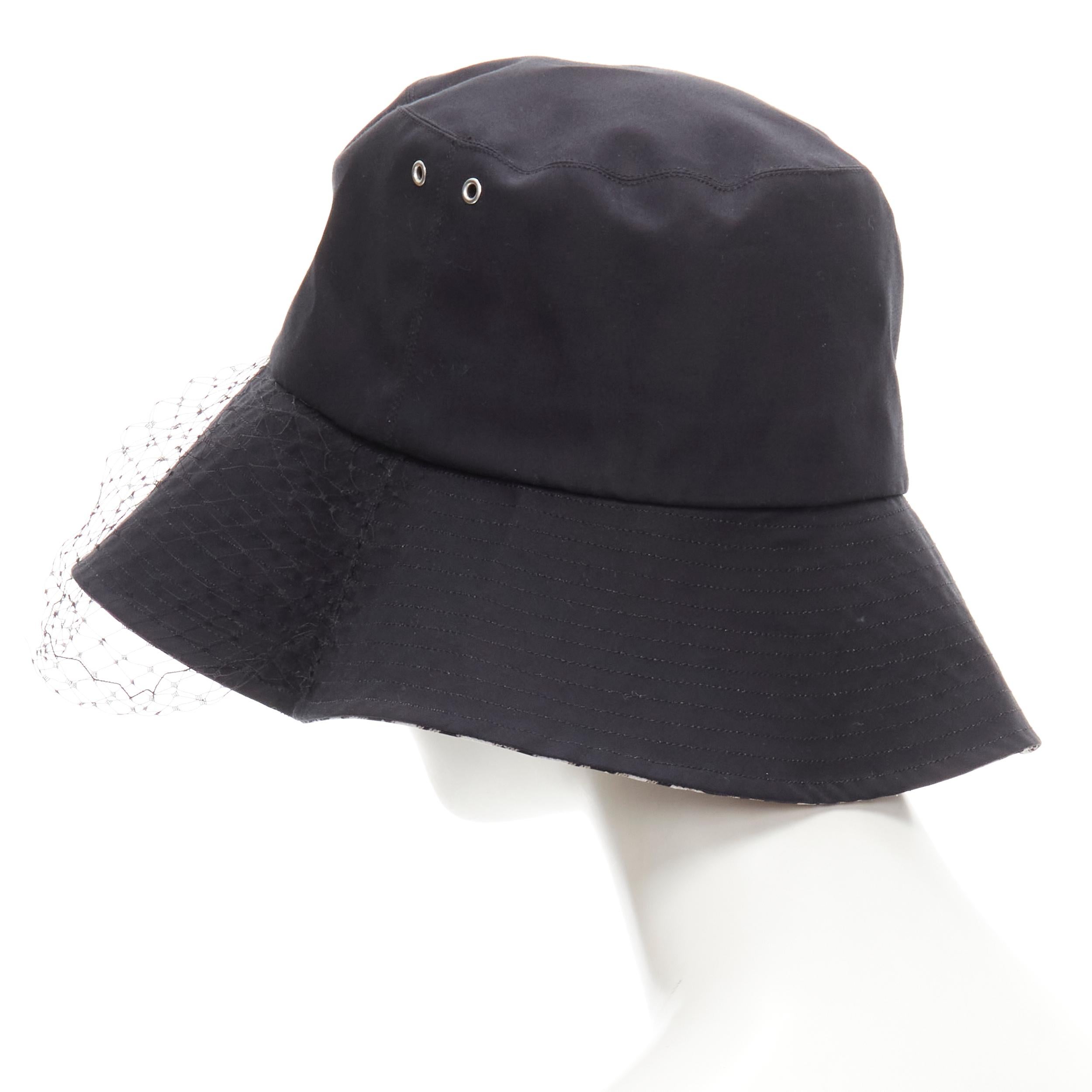 CHRISTIAN DIOR Black Teddy D monogram brim net veil bucket hat 59cm In New Condition In Hong Kong, NT