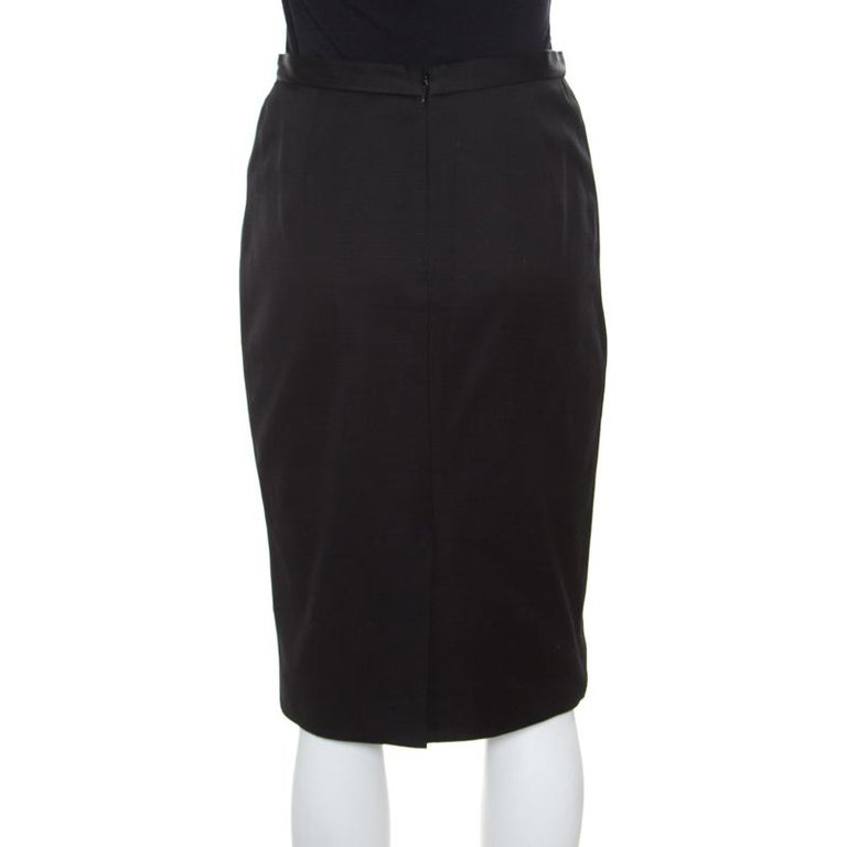 Christian Dior Black Textured Woven Cotton Pencil Skirt M For Sale at ...