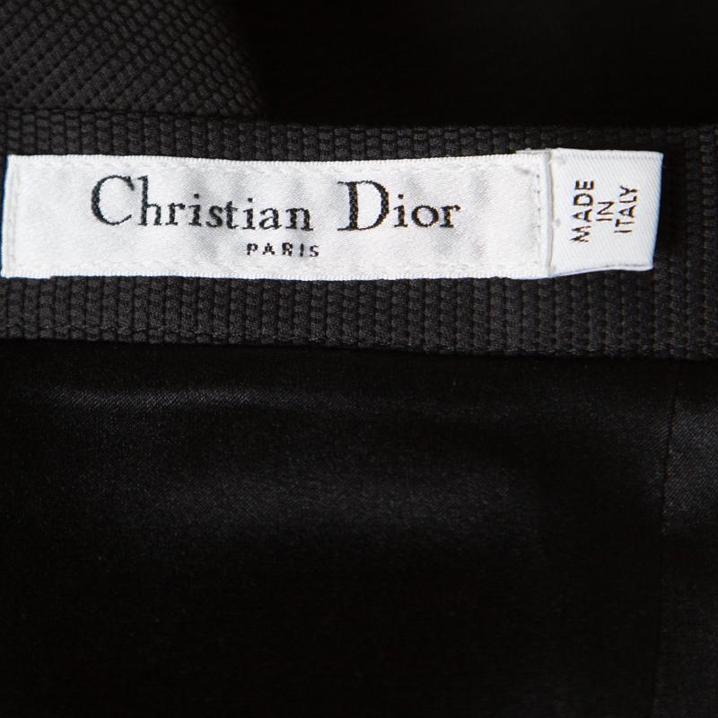 Christian Dior Black Textured Woven Cotton Pencil Skirt M 2