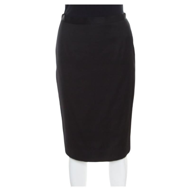Christian Dior Black Textured Woven Cotton Pencil Skirt M im Angebot