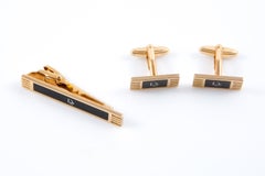 Christian Dior Black Tie Clip And Cufflinks Set