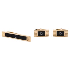 Christian Dior Black Tie Clip And Cufflinks Set Christian Dior Black Tie Clip And Cufflinks Set