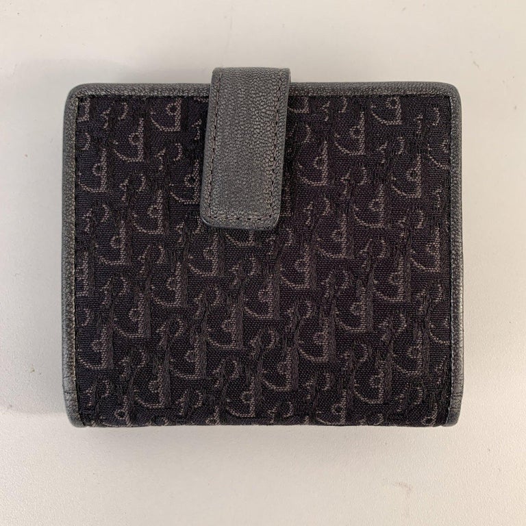 Christian Dior Black Trotter Canvas Buckle Compact Wallet For Sale at