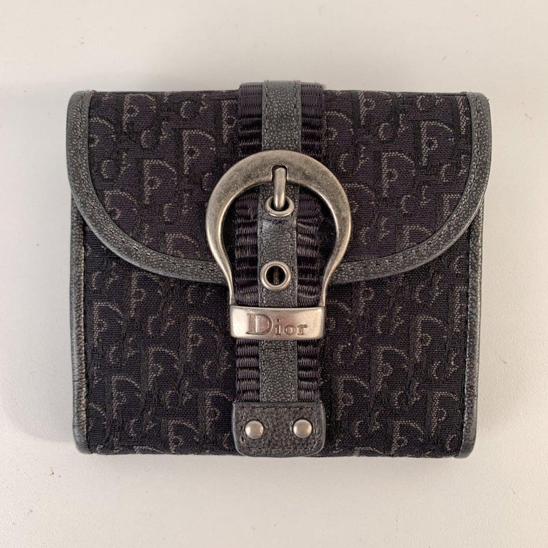 Christian Dior Black Trotter Canvas Buckle Compact Wallet For Sale at