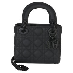 Christian Dior Black Ultra Matte Supple Cannage Calfskin Mini Lady Dior