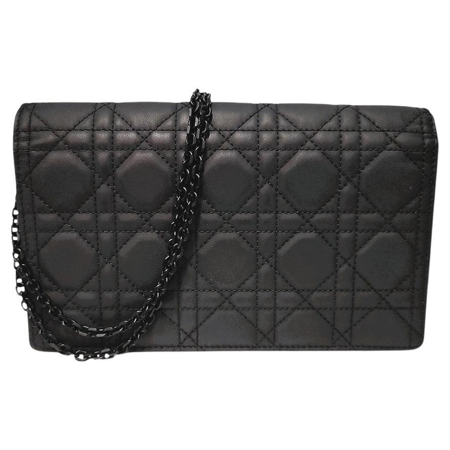 Christian Dior Black Ultramatte Cannage Lady Dior Pouch Crossbody For Sale