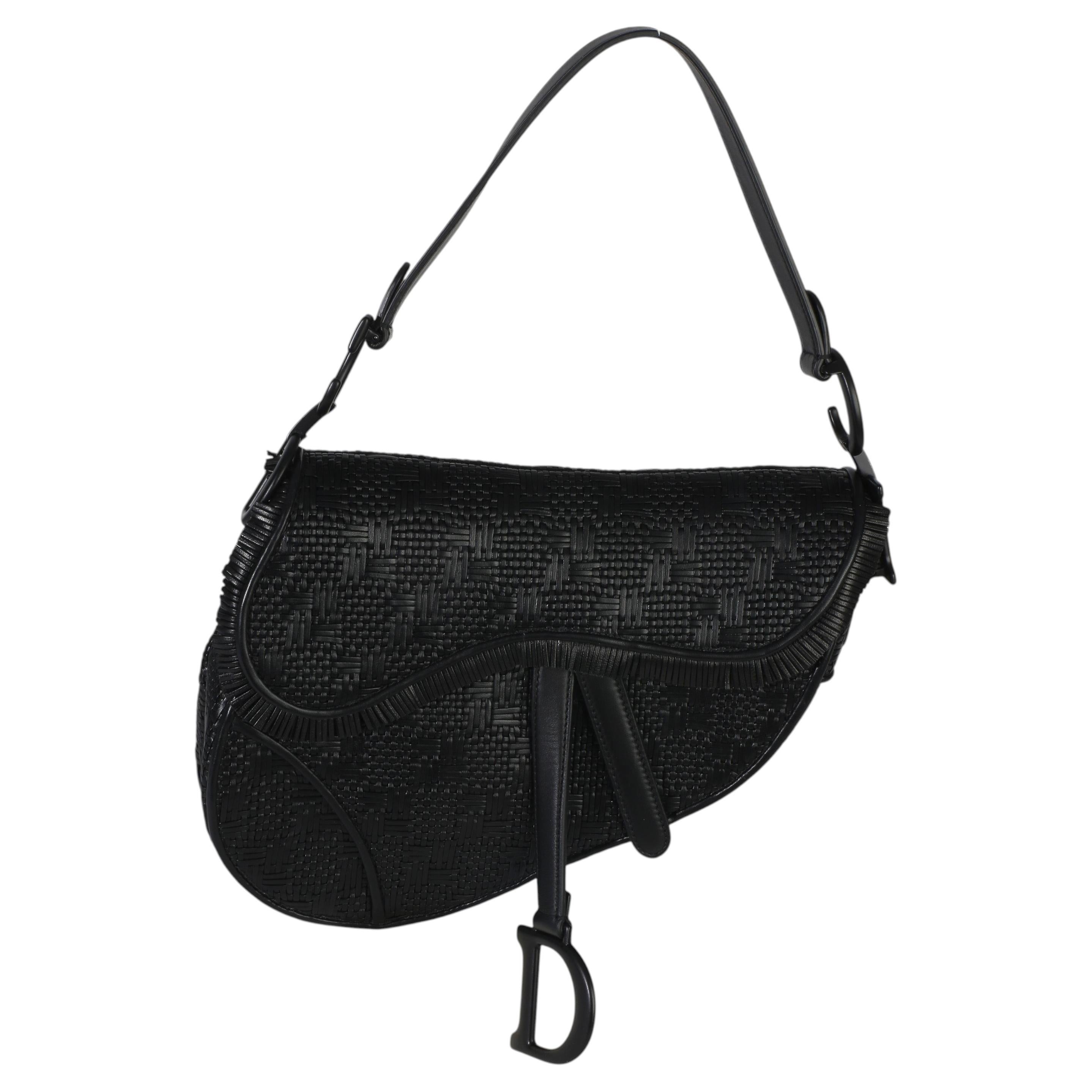 Christian Dior Black Ultramatte Woven Calfskin Saddle Bag