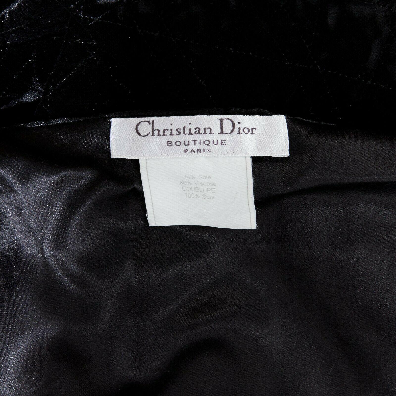 CHRISTIAN DIOR black velvet cannage geometric stitch silk lined shawl scarf 2