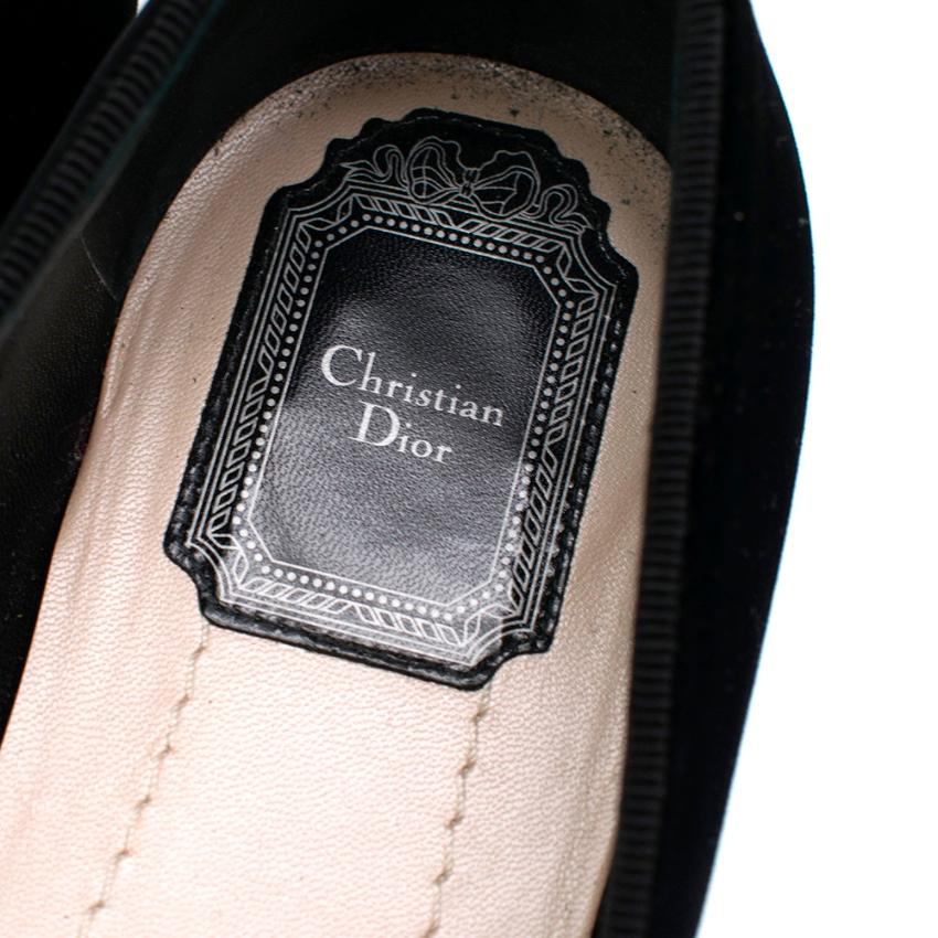 Women's Christian Dior Black Velvet Crystal Embellished Ballerina Pumps - Size EU 37