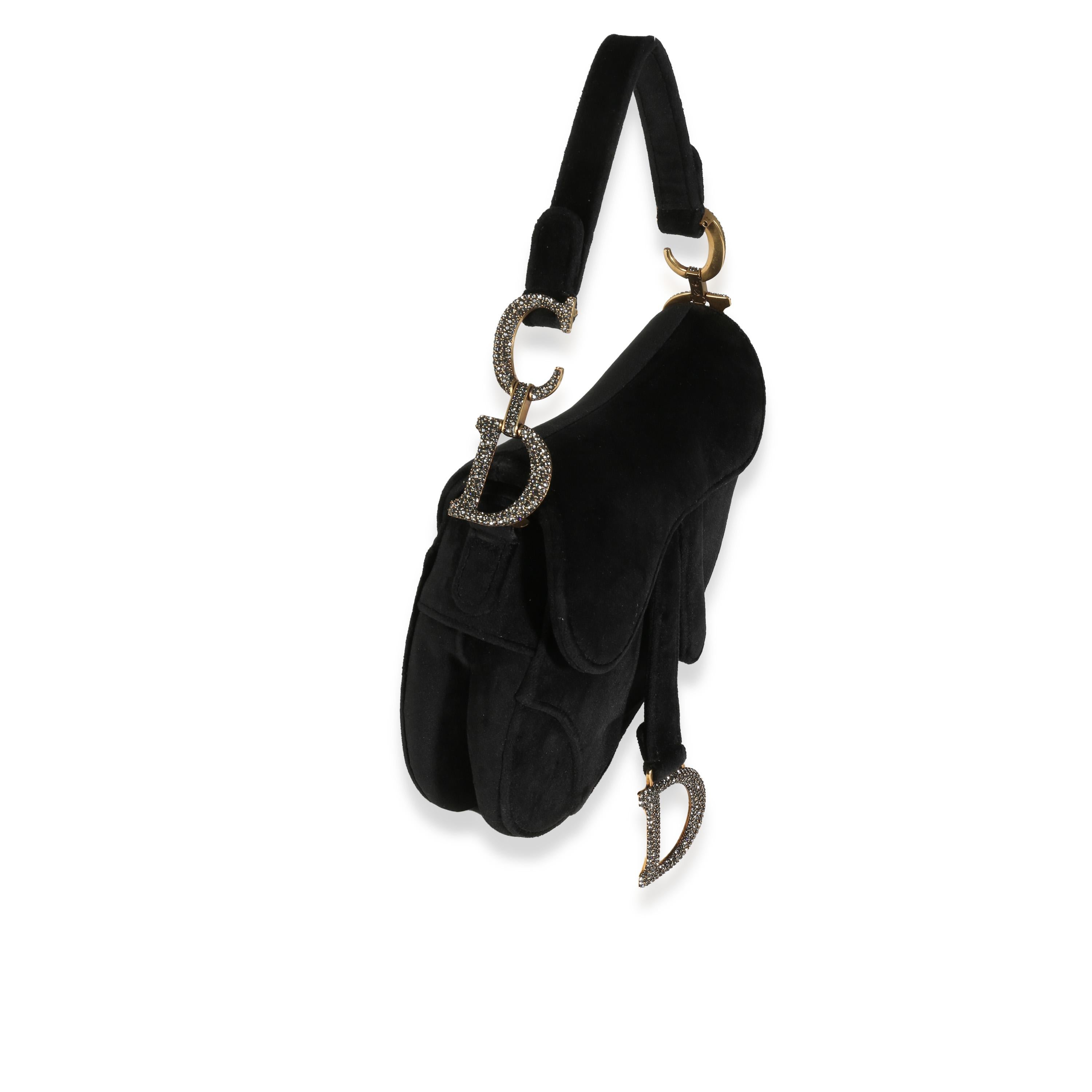 Christian Dior Black Velvet Crystal Mini Saddle Bag In Excellent Condition For Sale In New York, NY