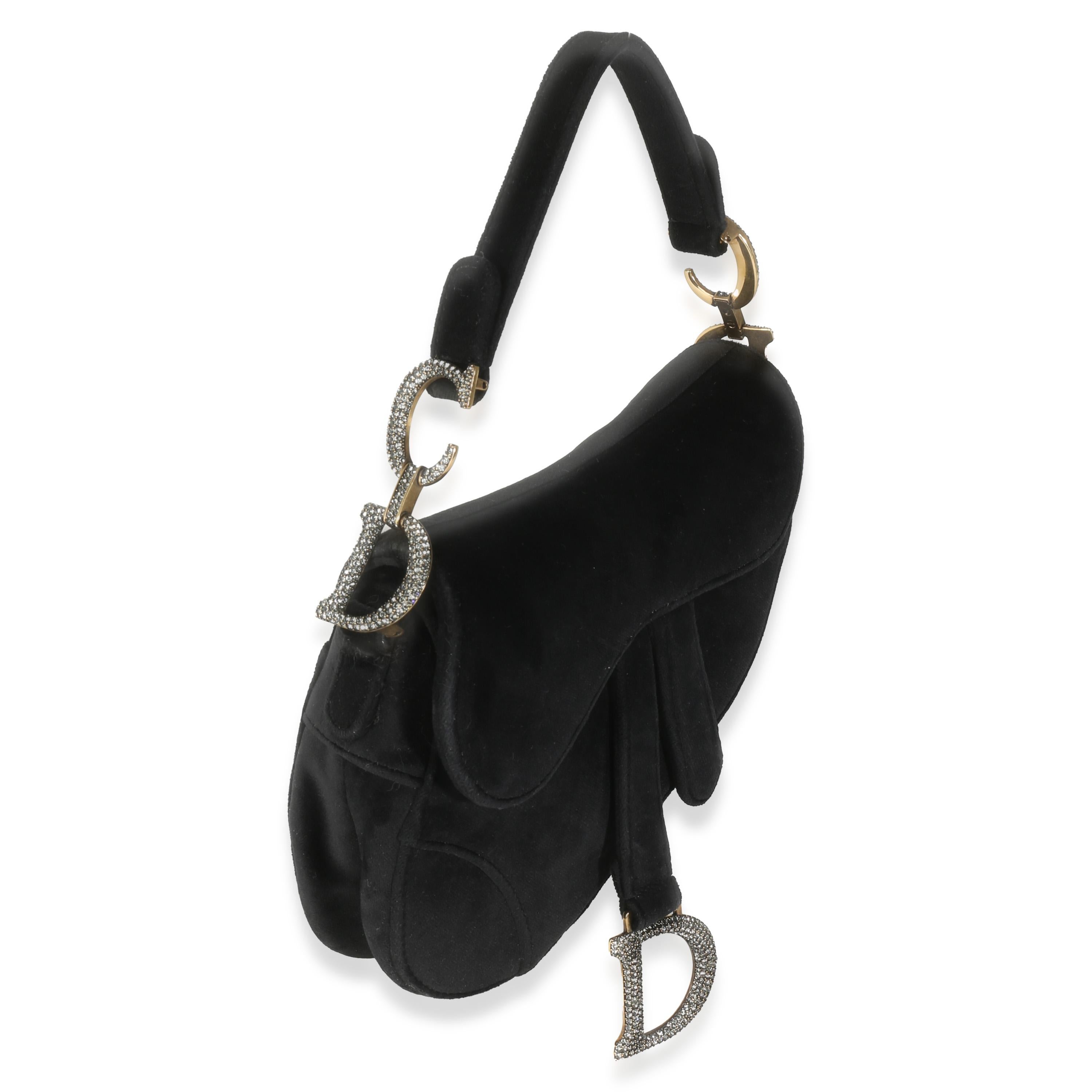 Christian Dior Black Velvet Crystal Mini Saddle Bag In Excellent Condition For Sale In New York, NY