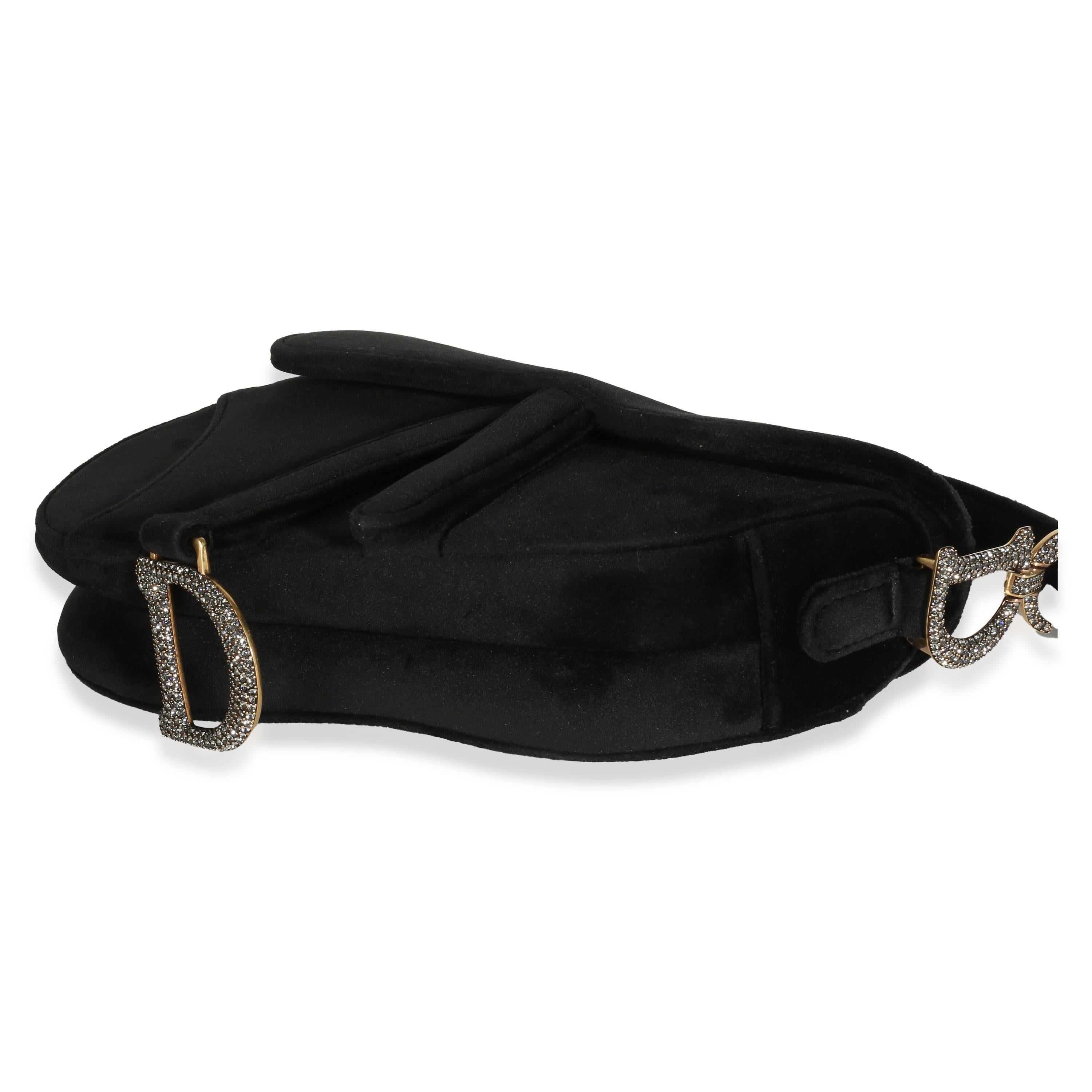 Christian Dior Black Velvet Crystal Mini Saddle Bag For Sale 1