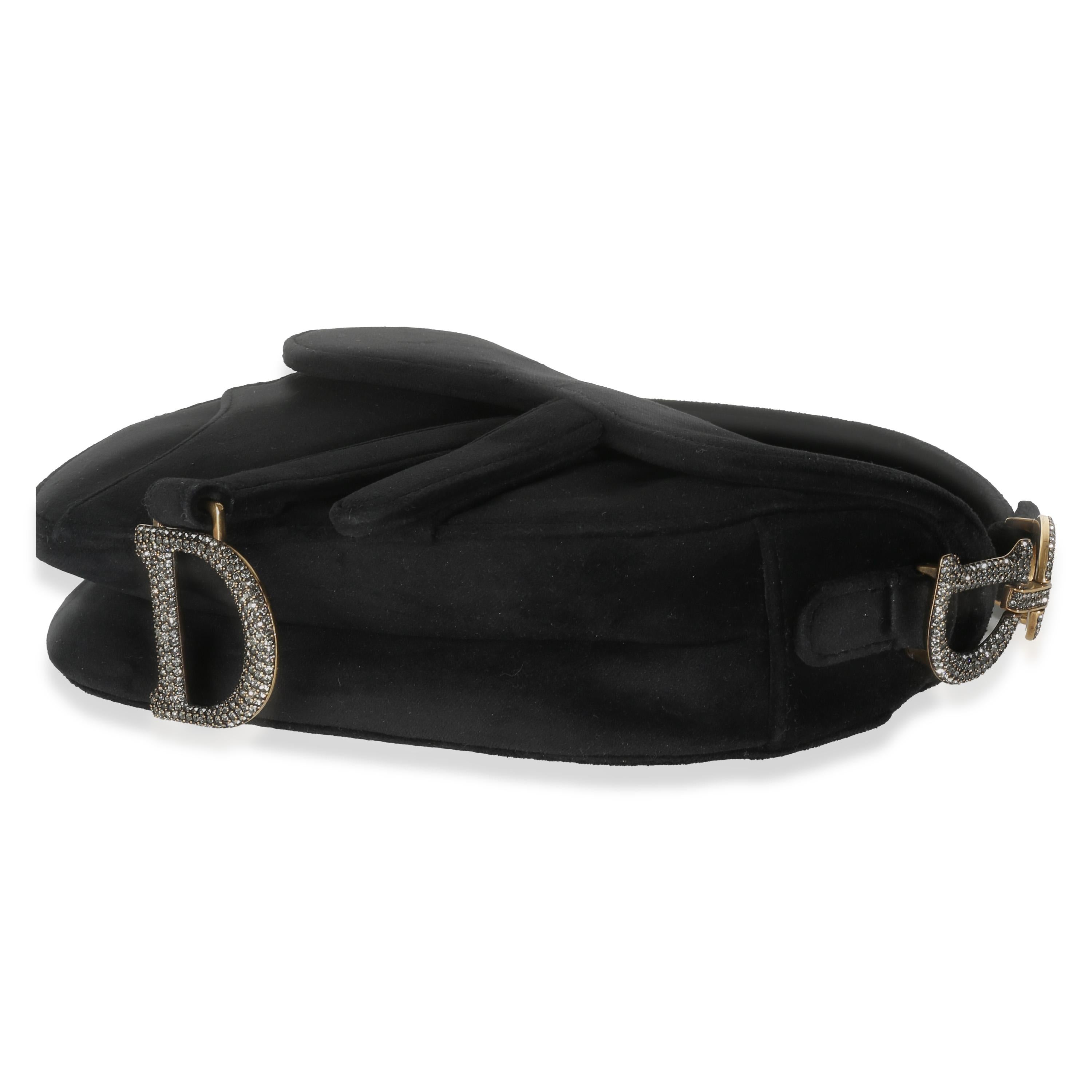 Christian Dior Black Velvet Crystal Mini Saddle Bag For Sale 1