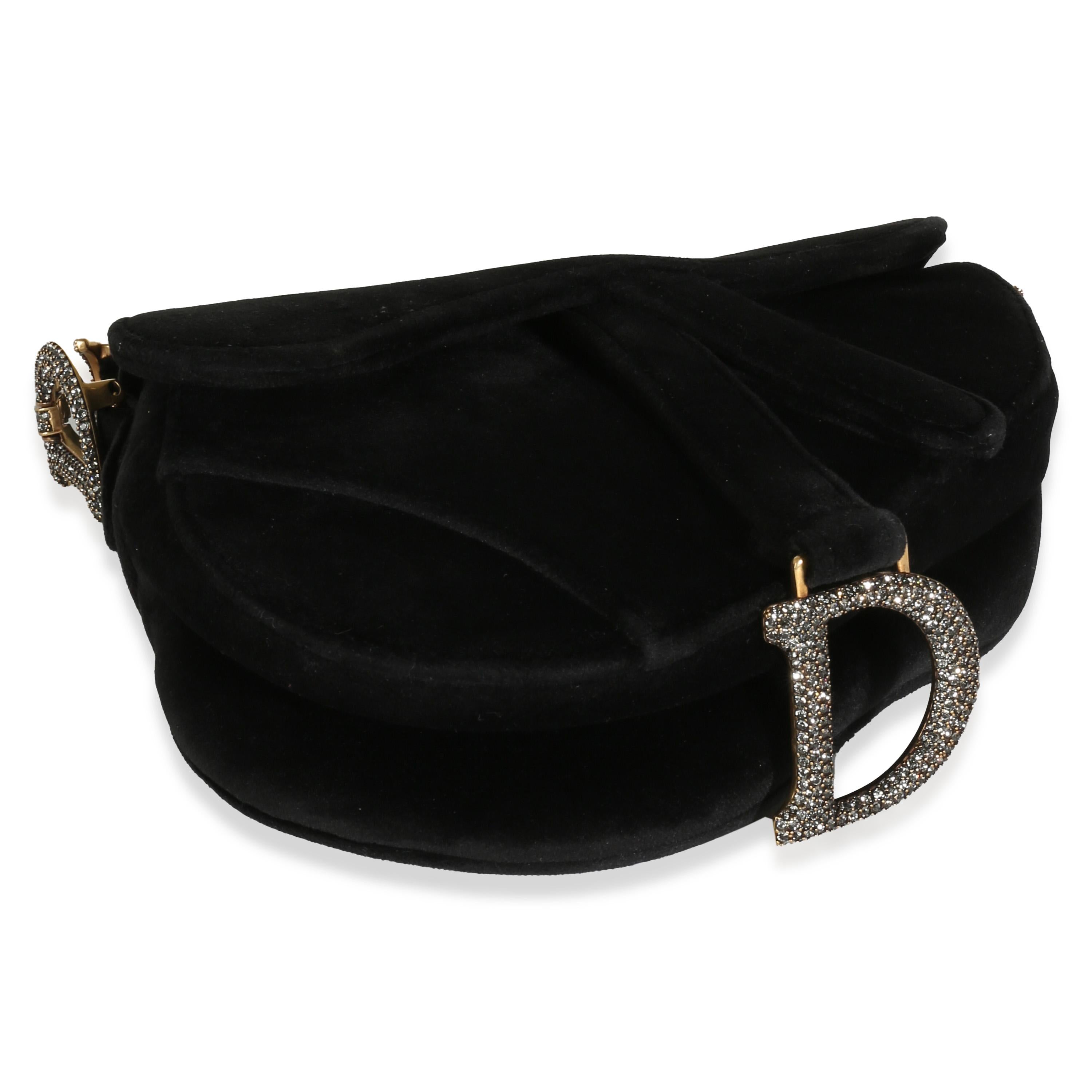 Christian Dior Black Velvet Crystal Mini Saddle Bag For Sale 2