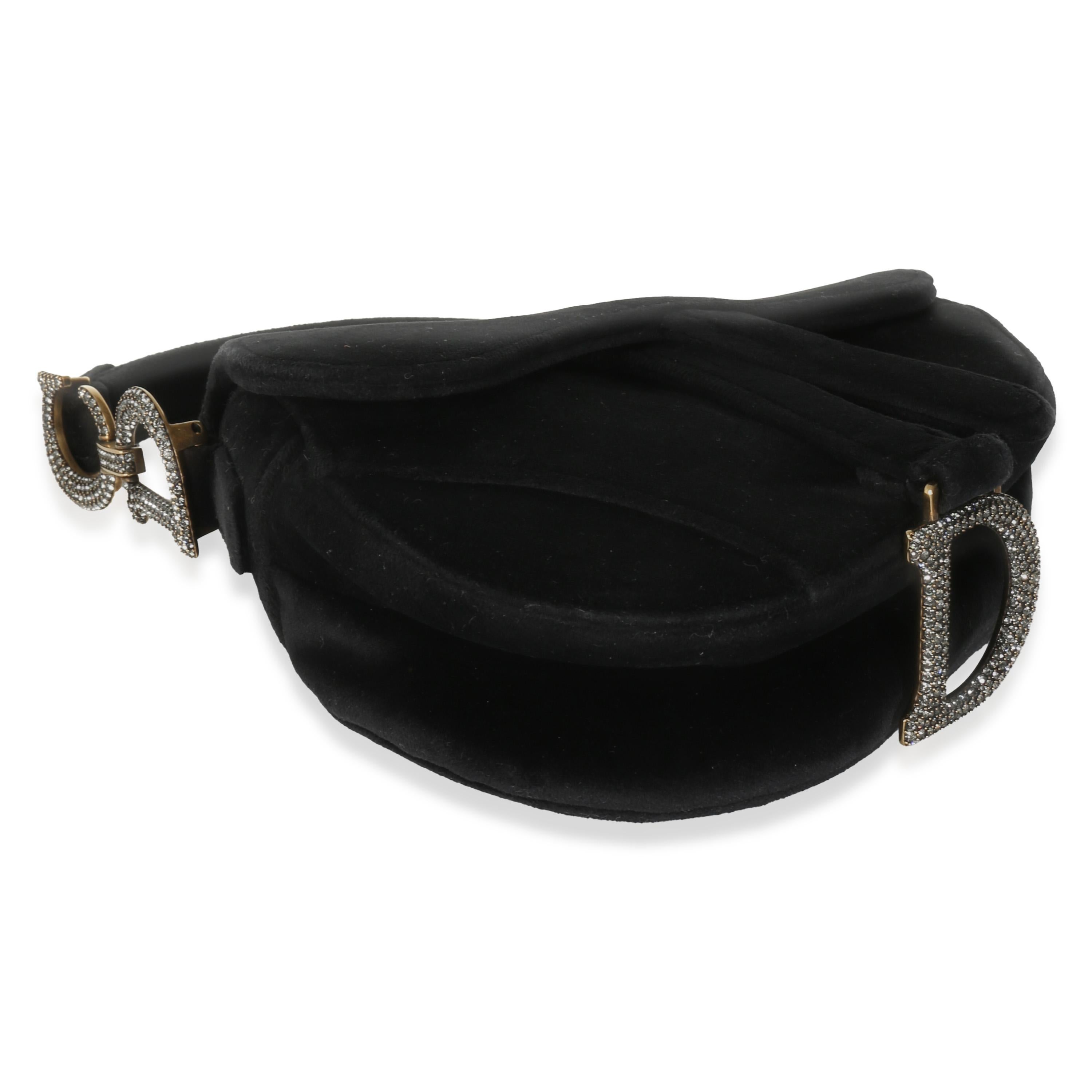 Christian Dior Black Velvet Crystal Mini Saddle Bag For Sale 2