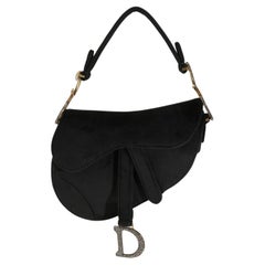 Used Christian Dior Black Velvet Crystal Mini Saddle Bag