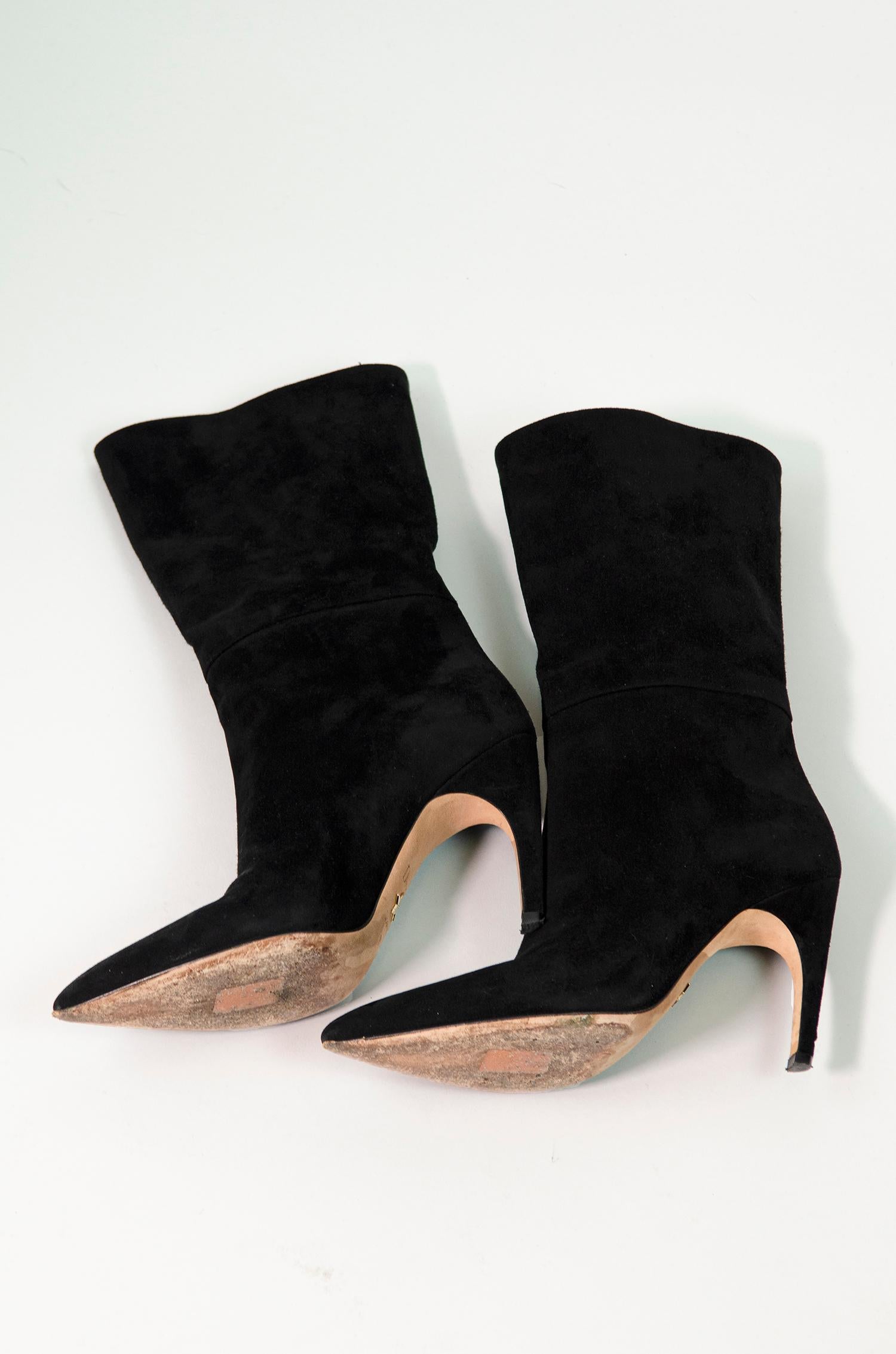 CHRISTIAN DIOR Black Velvet Curved Heel Boots 2
